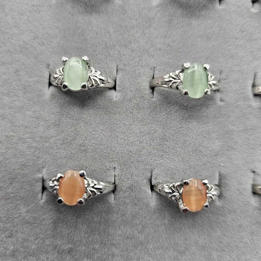 Ring Lot 21 Piece Silver Tone Glass Cabochons Sizes 5-8 Black Yellow Orange Blue - Picture 3 of 9